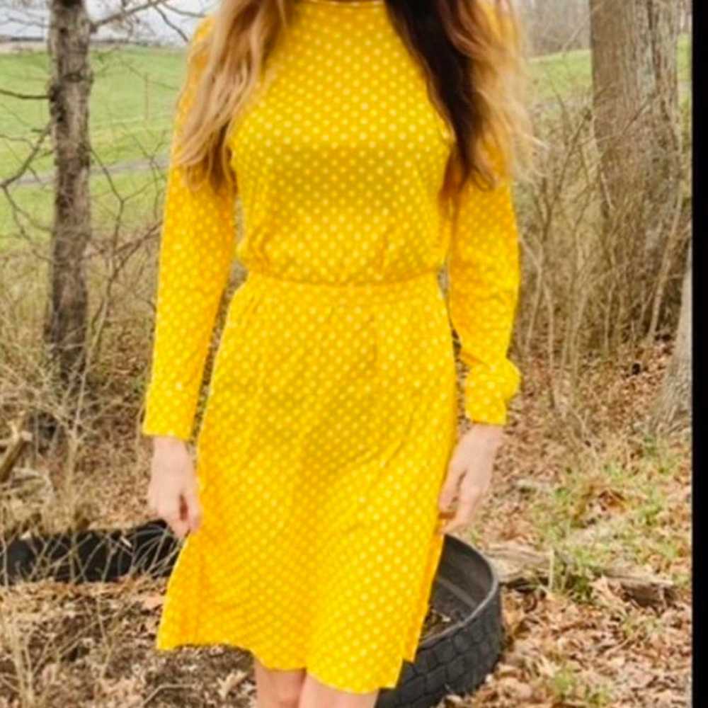 Vintage 60s/70s Yellow Polka Dot Dress - image 5