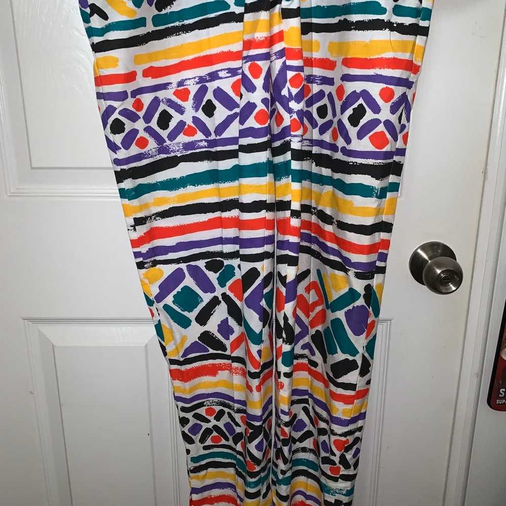 80’s Jumper Romper Peplum Bright Prints Sombrero … - image 3