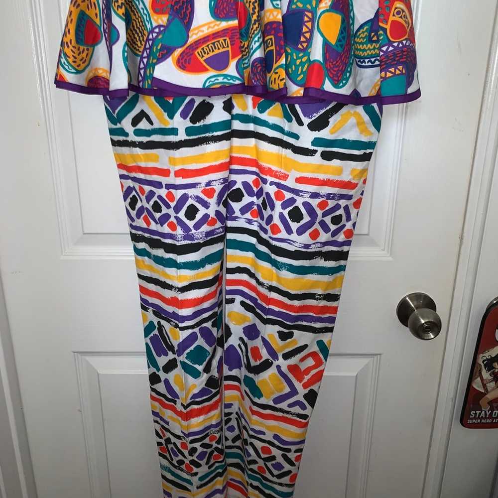 80’s Jumper Romper Peplum Bright Prints Sombrero … - image 7