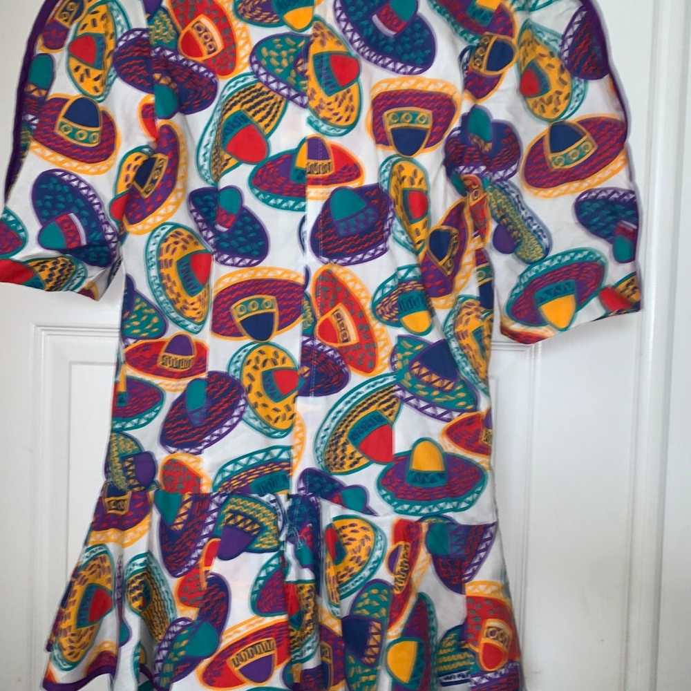 80’s Jumper Romper Peplum Bright Prints Sombrero … - image 8