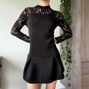 Vintage Black Lace Pleated Mini Dres - image 1