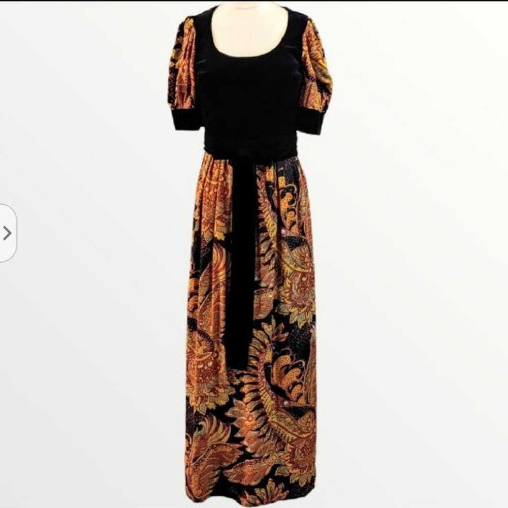Vintage 60s Velvet and Paisley Maxi Dres - image 1