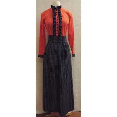 Vintage 1970s Bayberry Dress Navy Red Cross hatch… - image 1