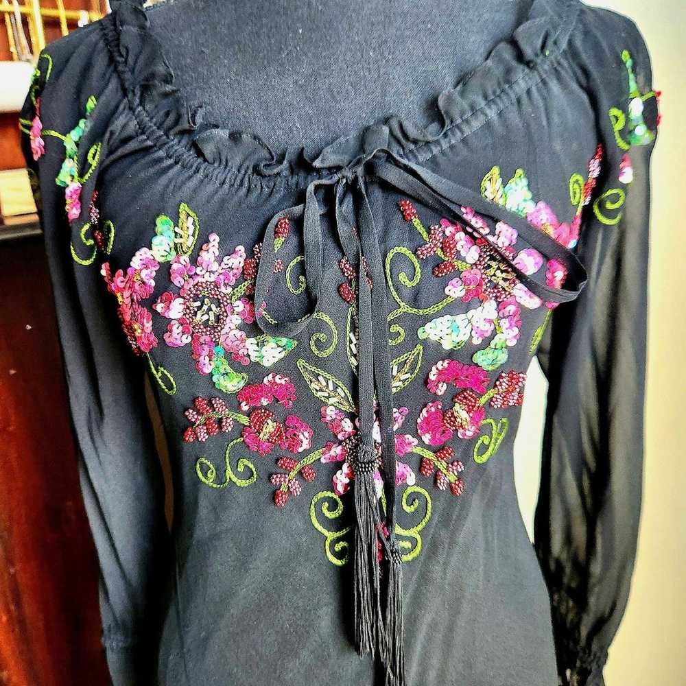 Sue Wong Silk Dress Size 4 Embroidered Beaded Flo… - image 10