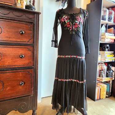 Sue Wong Silk Dress Size 4 Embroidered Beaded Flo… - image 1