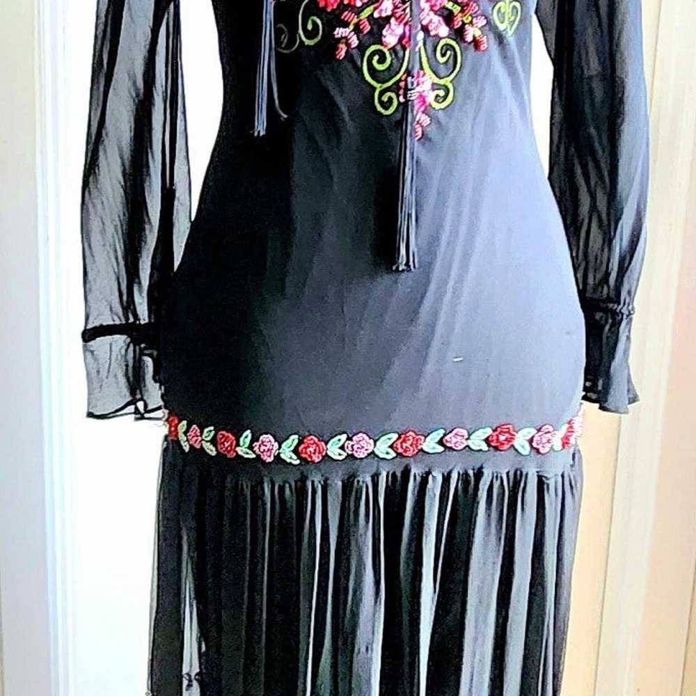Sue Wong Silk Dress Size 4 Embroidered Beaded Flo… - image 3