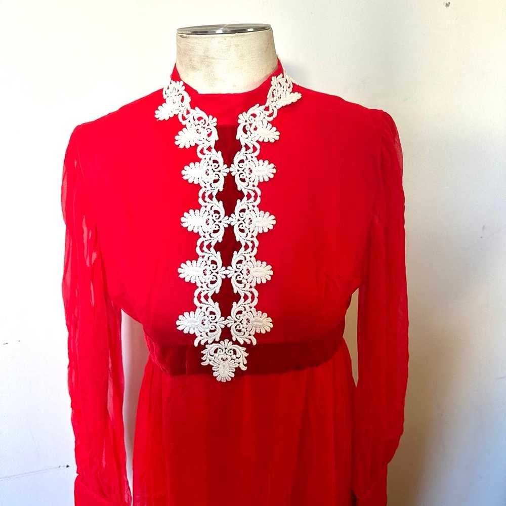 Vintage Handmade Red maxi dress with sheer sleeves - image 2