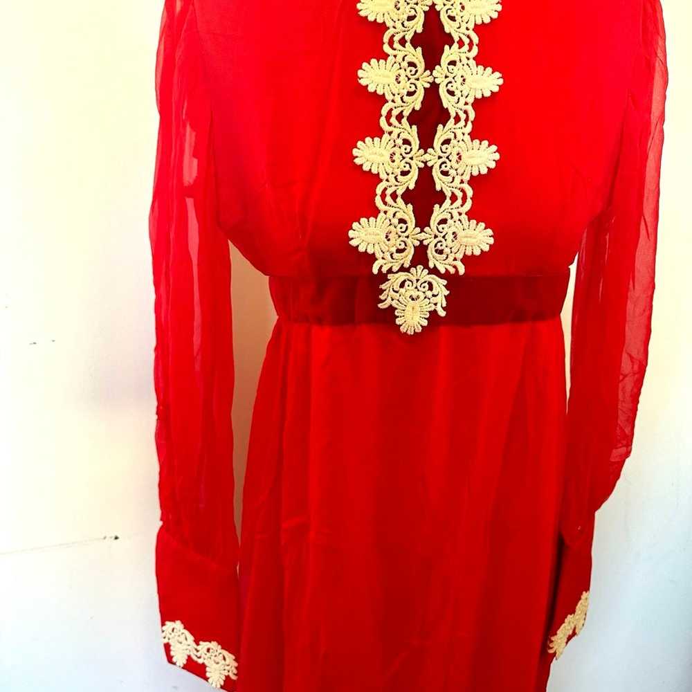 Vintage Handmade Red maxi dress with sheer sleeves - image 3