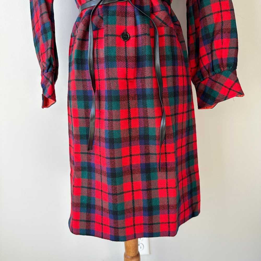 60s Jeune Leique Wool Long Sleeve Red Plaid Colla… - image 10