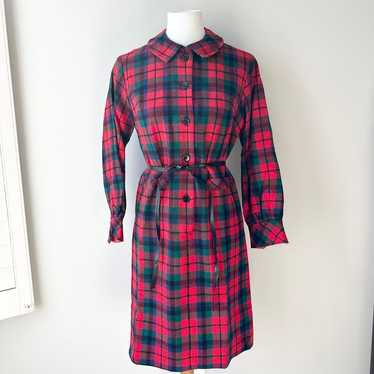 60s Jeune Leique Wool Long Sleeve Red Plaid Colla… - image 1