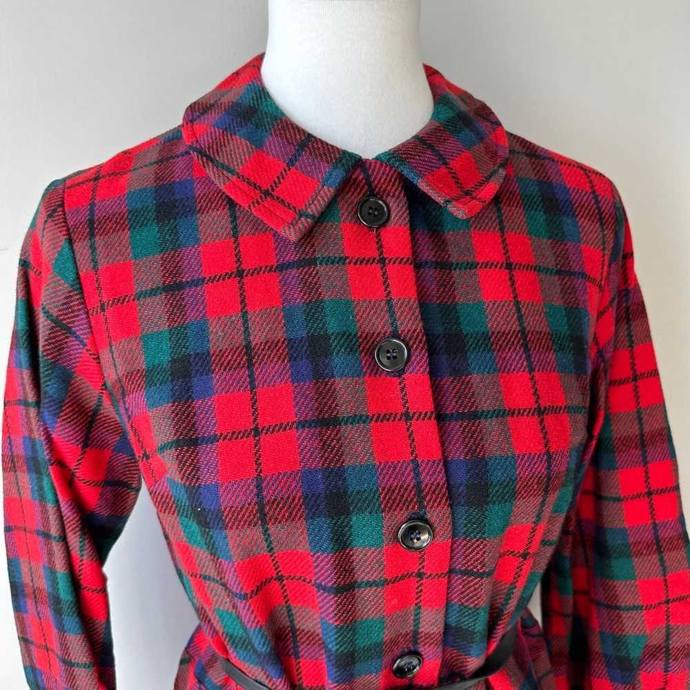 60s Jeune Leique Wool Long Sleeve Red Plaid Colla… - image 2
