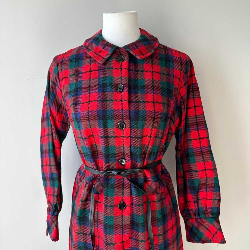60s Jeune Leique Wool Long Sleeve Red Plaid Colla… - image 7