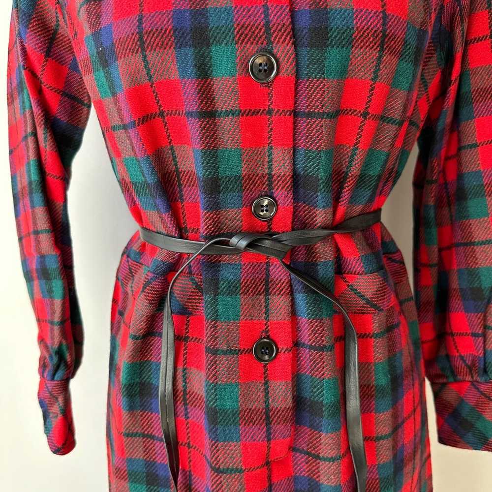 60s Jeune Leique Wool Long Sleeve Red Plaid Colla… - image 8