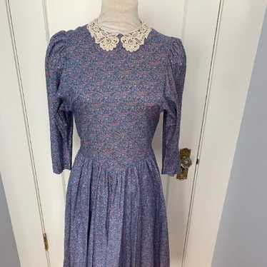 Vintage Bespoke Blue White Floral Dress - image 1
