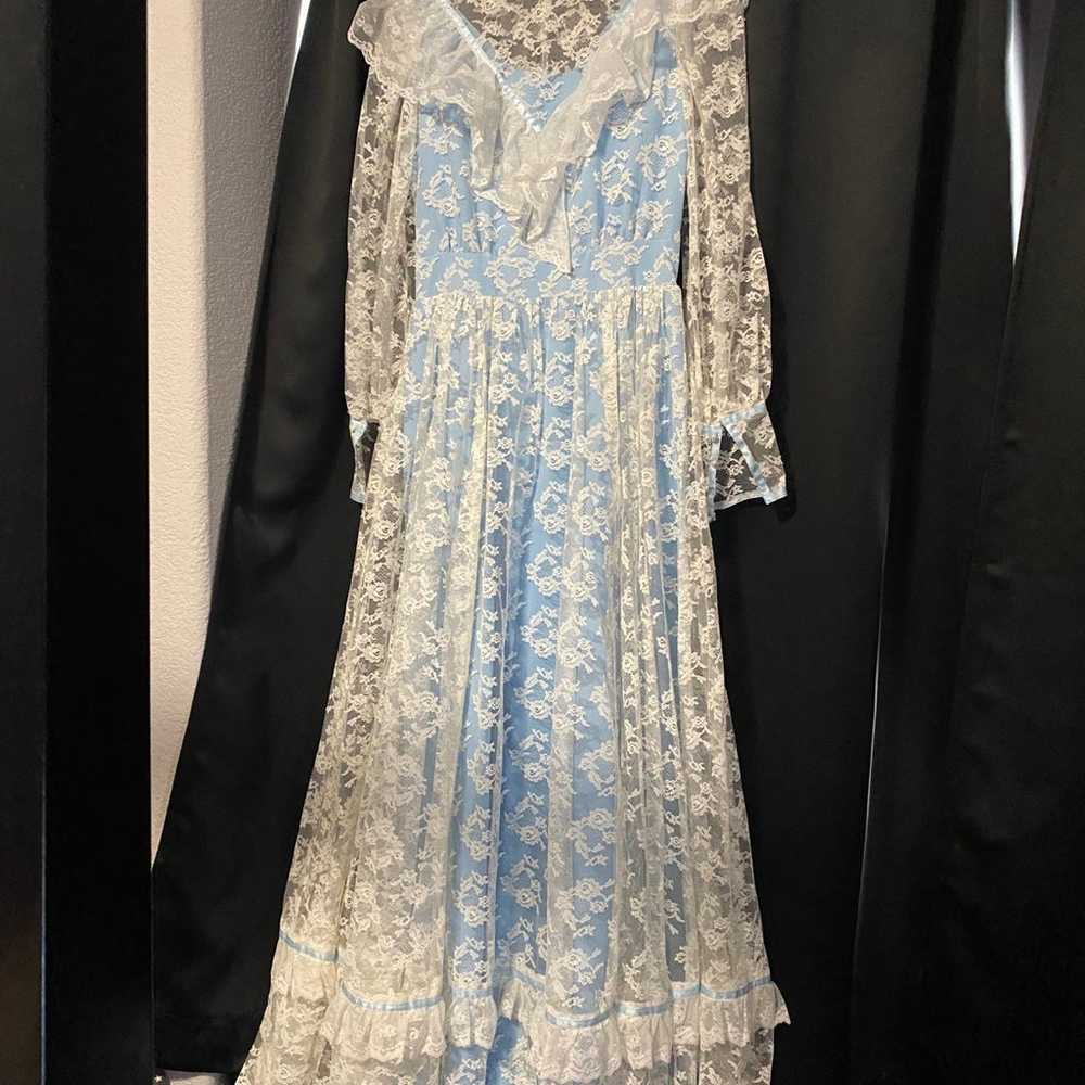 Gunne Sax vintage blue and white lace dress - image 1