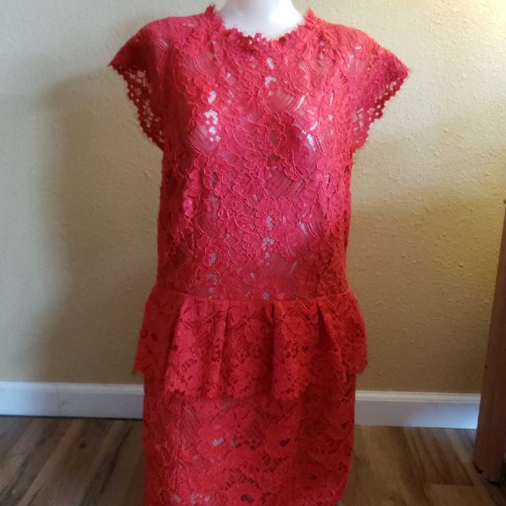 Designer Red Lace Raw Edge Dress NEW - image 1