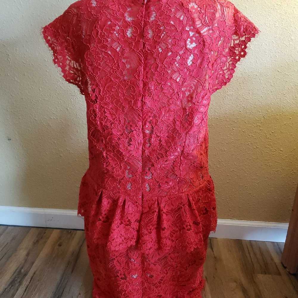Designer Red Lace Raw Edge Dress NEW - image 2