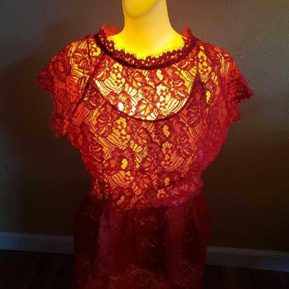 Designer Red Lace Raw Edge Dress NEW - image 3