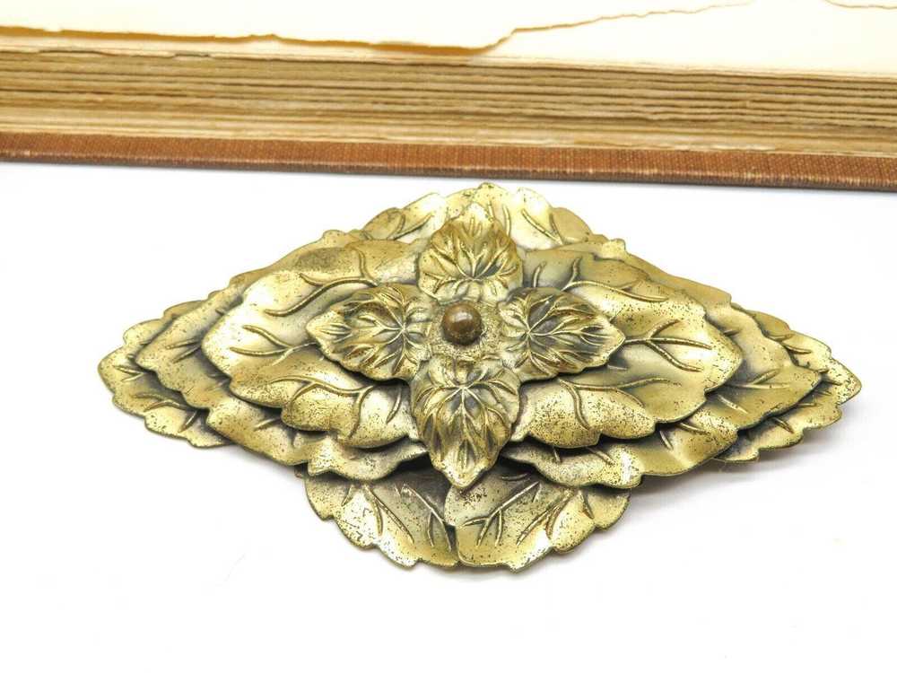 Designer Vintage Large Antiqued Gold Nouveau Leaf… - image 1