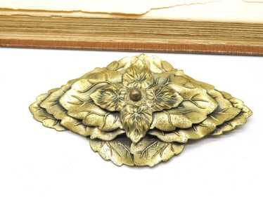 Designer Vintage Large Antiqued Gold Nouveau Leaf… - image 1