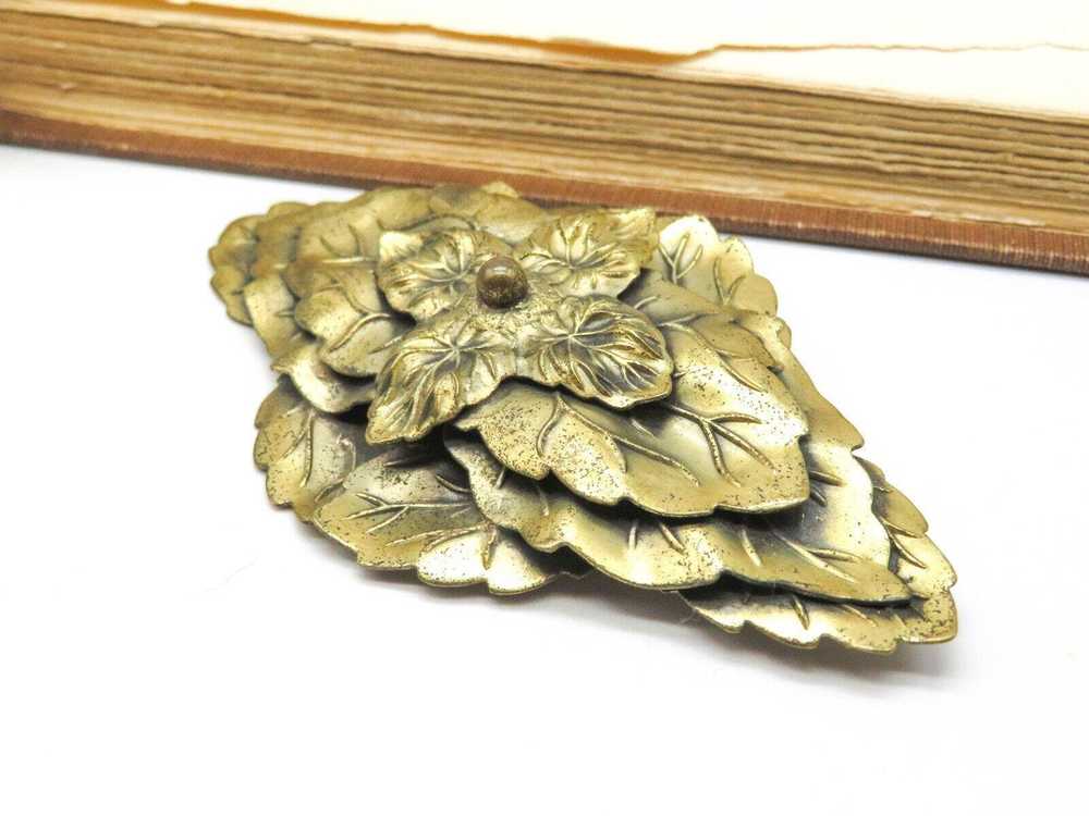 Designer Vintage Large Antiqued Gold Nouveau Leaf… - image 2
