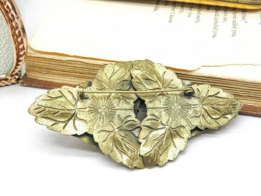 Designer Vintage Large Antiqued Gold Nouveau Leaf… - image 3