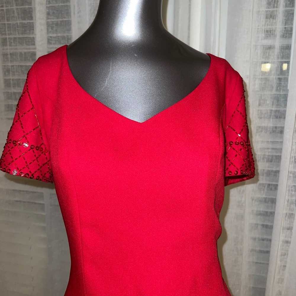 Vintage Beaded Sleeve Red Dress - image 2