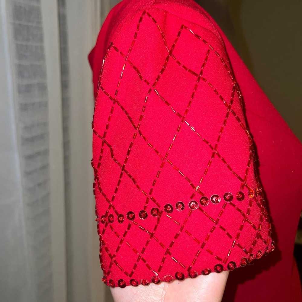Vintage Beaded Sleeve Red Dress - image 3