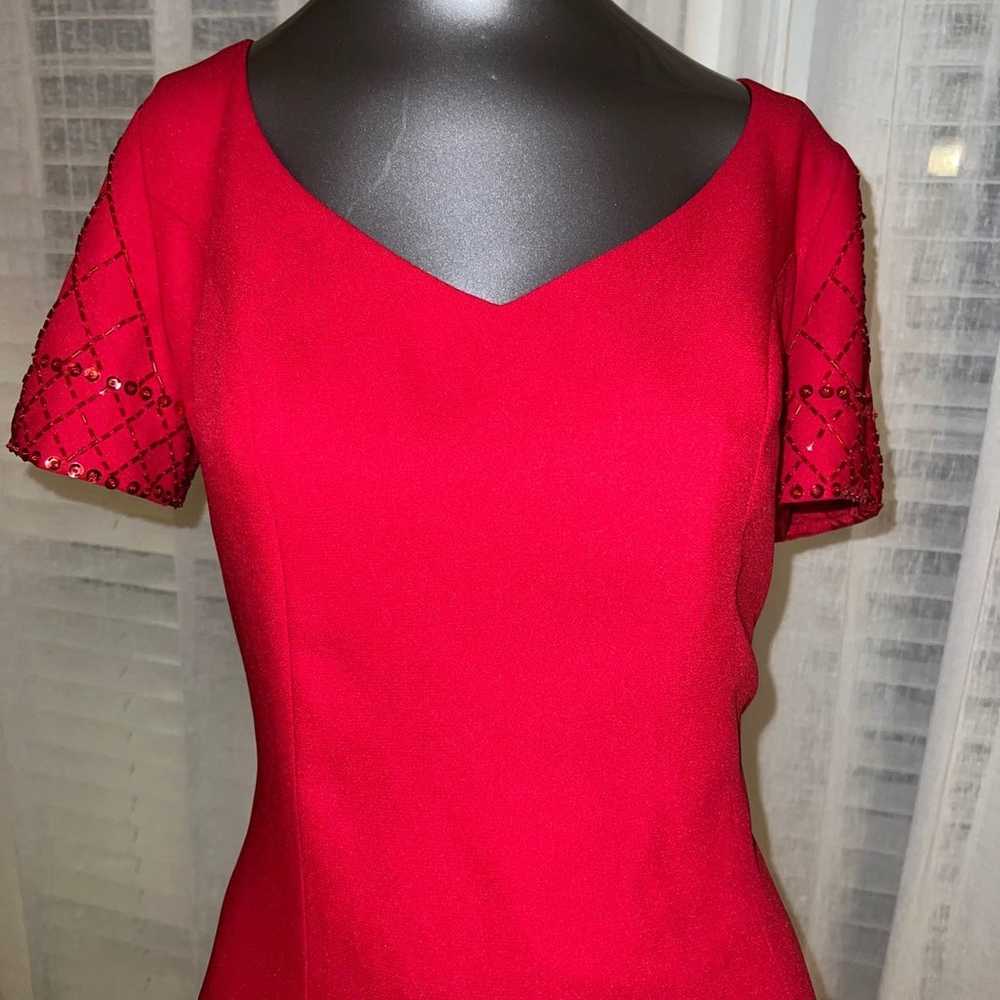 Vintage Beaded Sleeve Red Dress - image 4