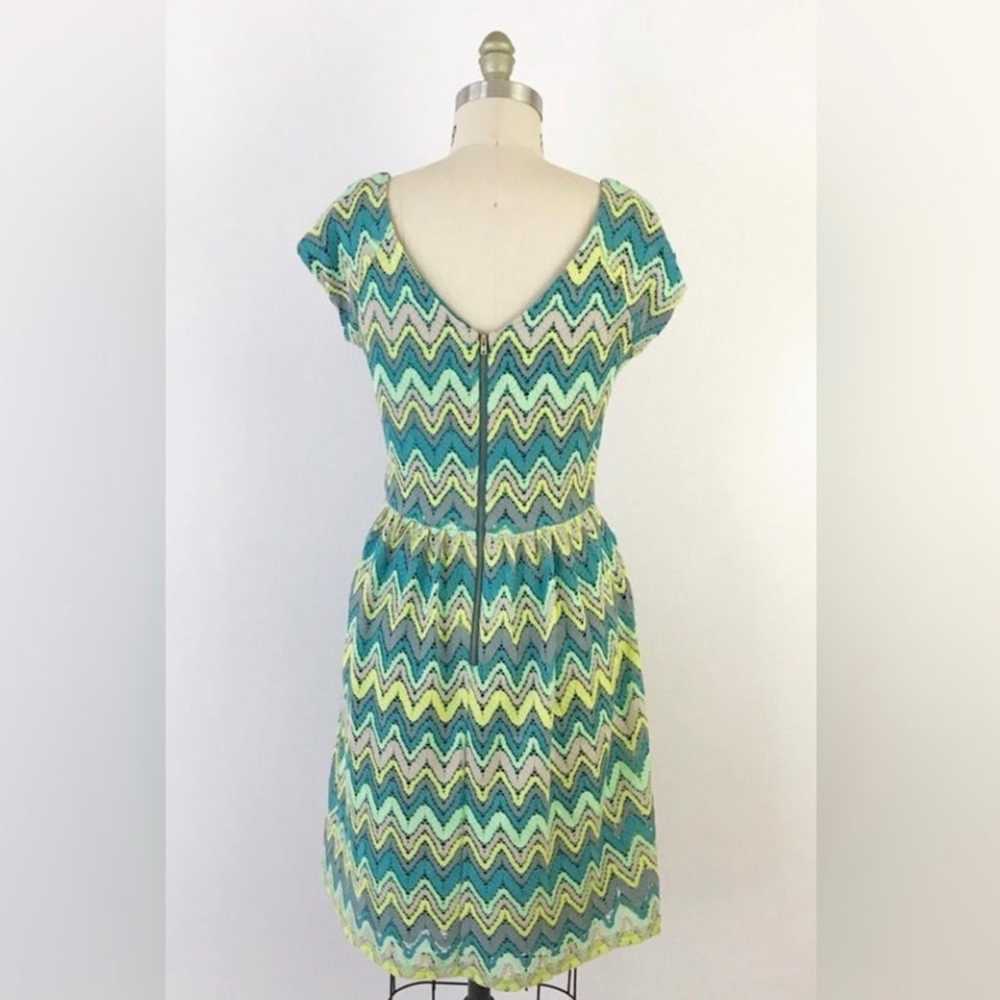 Colorful Retro Chevron Teal Fit Flare Dress Cheer… - image 2