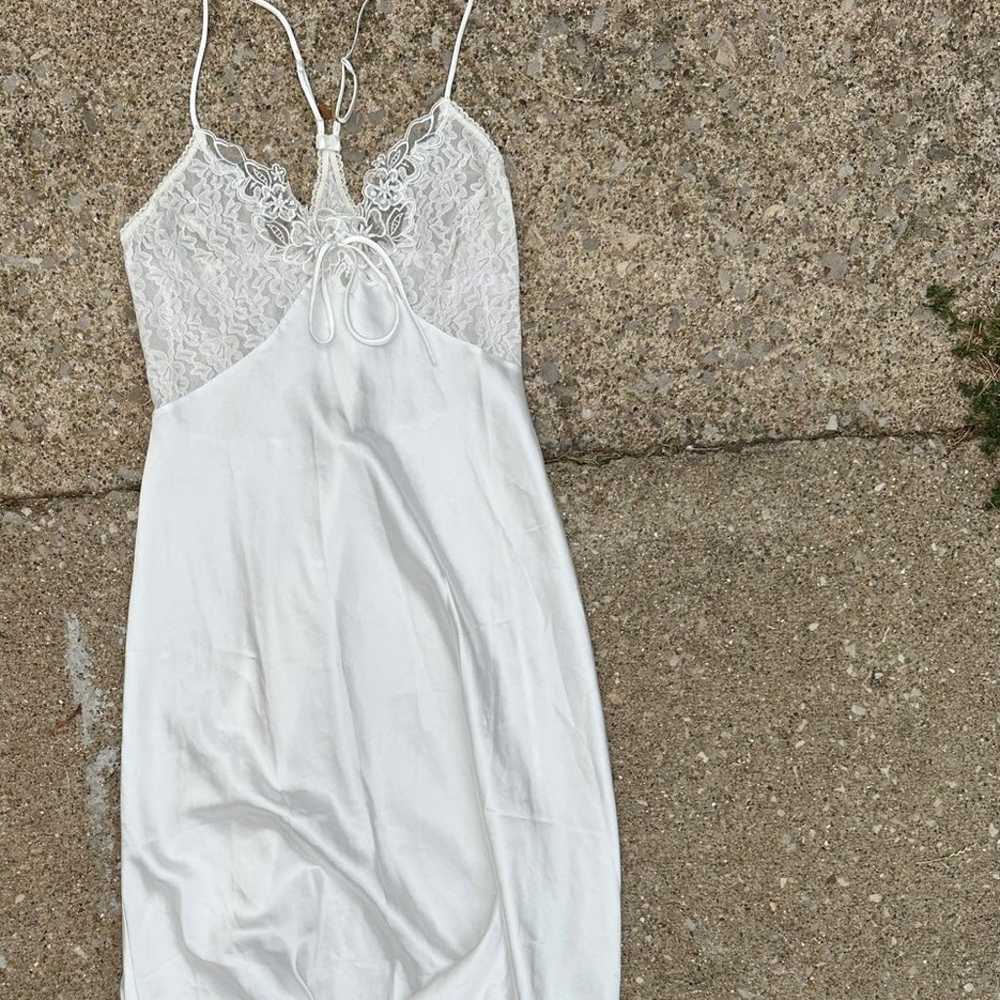 Vintage White Satin Slip Dress - image 3