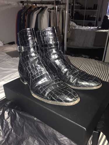 Saint Laurent Paris Embossed croc jodhpur boots