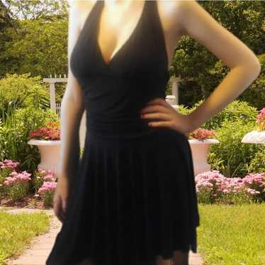 Le Chateau Halter Dress Medium Black White Wooden Beaded Neckline