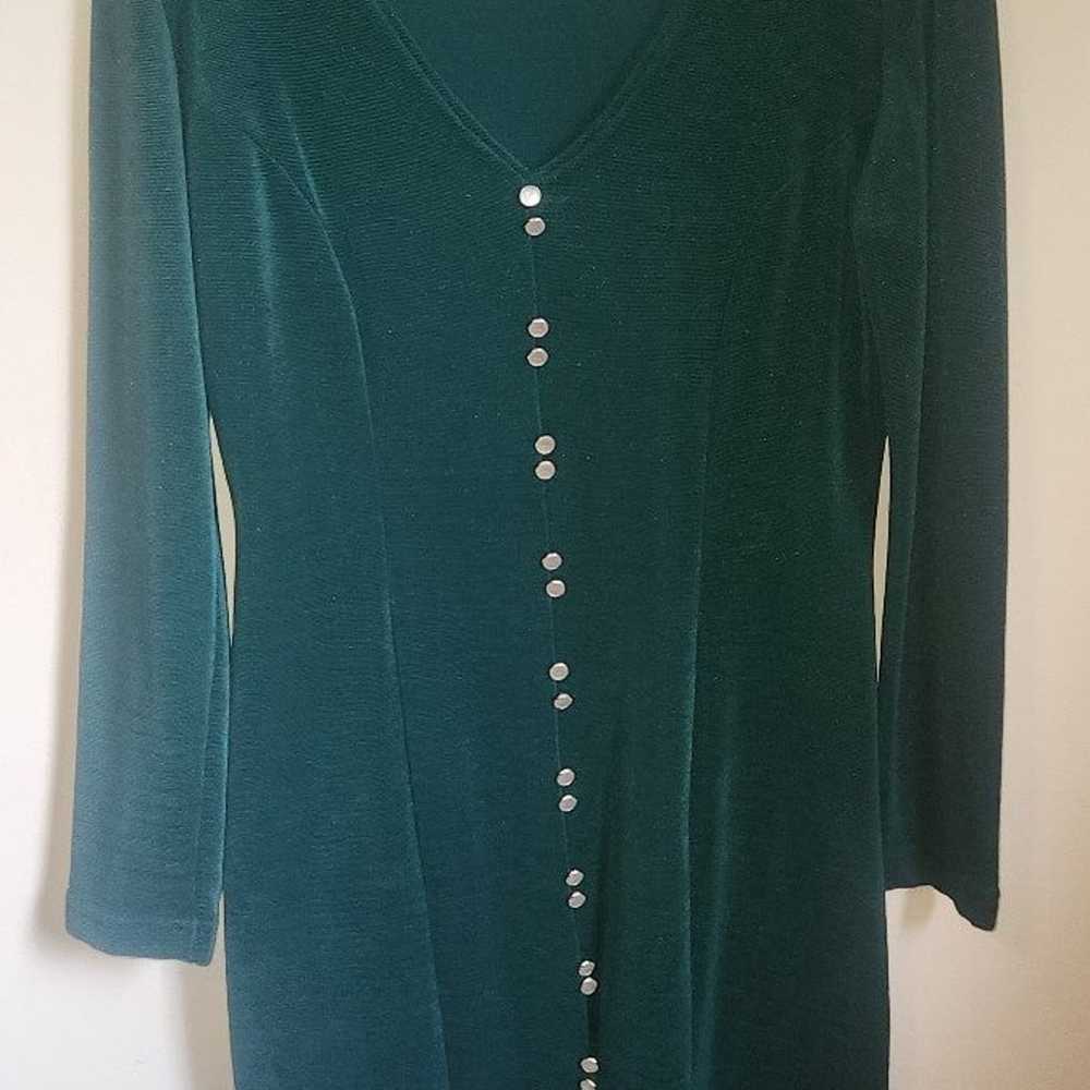 Vintage City Triangles Long Sleeved Green Sheath … - image 1