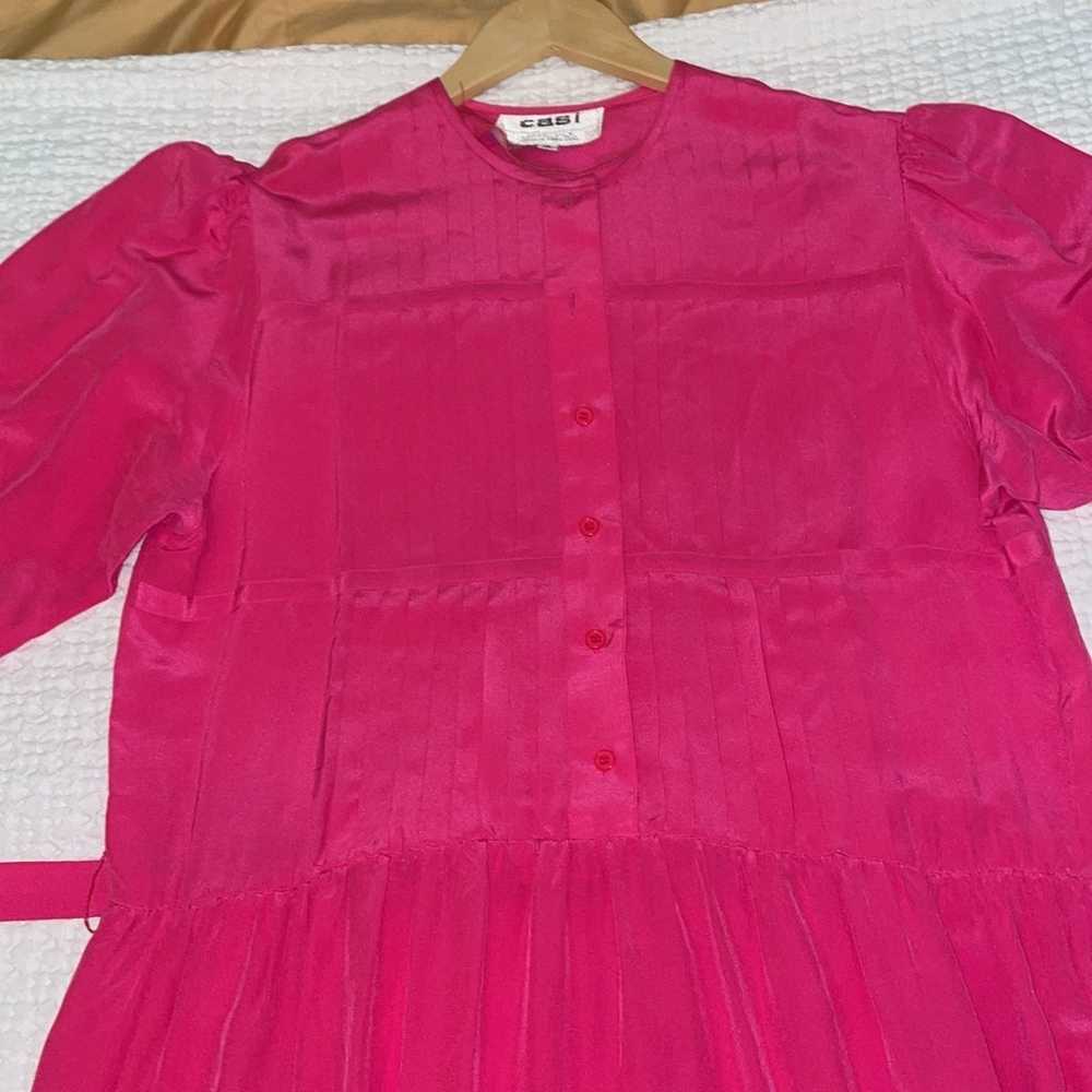 Vintage CASI 100% Silk dress Hong Kong Pink - image 6