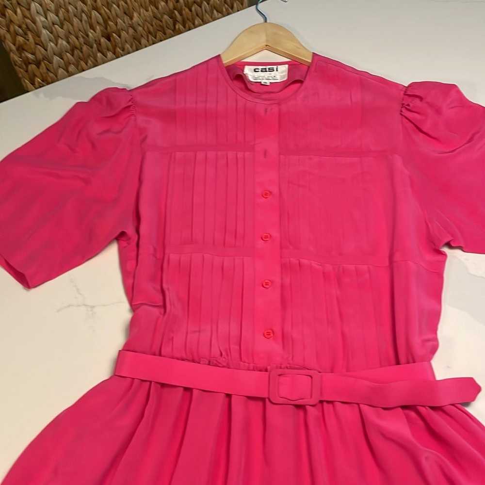 Vintage CASI 100% Silk dress Hong Kong Pink - image 9