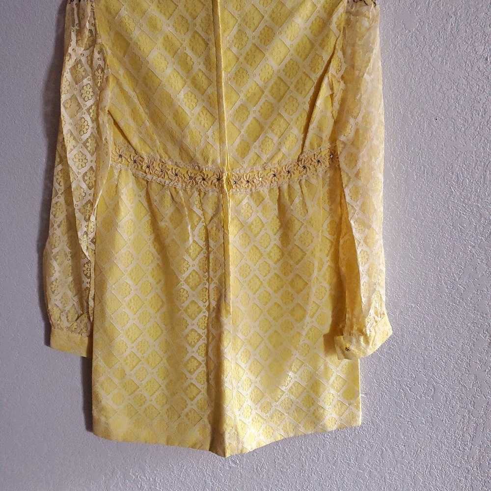 60s yellow daisy dress sheer lace sleeves Rhinest… - image 5