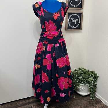 VTG Laura Ashley Black Floral Maxi Dress Cottage … - image 1