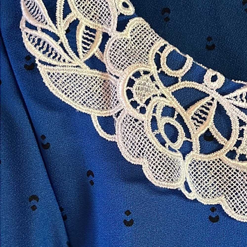 Vintage Polka Dot Blue Black Lace Dress Peplum Ti… - image 3