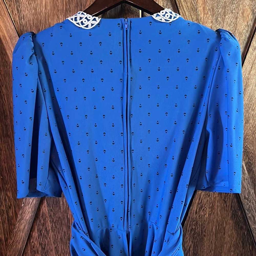 Vintage Polka Dot Blue Black Lace Dress Peplum Ti… - image 8