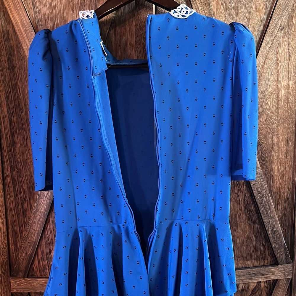 Vintage Polka Dot Blue Black Lace Dress Peplum Ti… - image 9