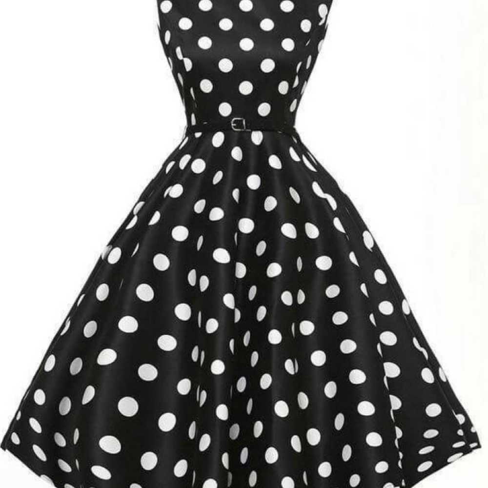 New-Black 1950s Polka Dot Belted Dress - image 1