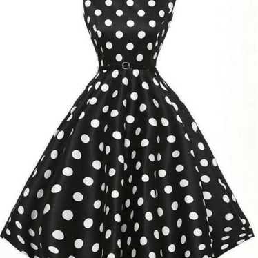 New-Black 1950s Polka Dot Belted Dress - image 1