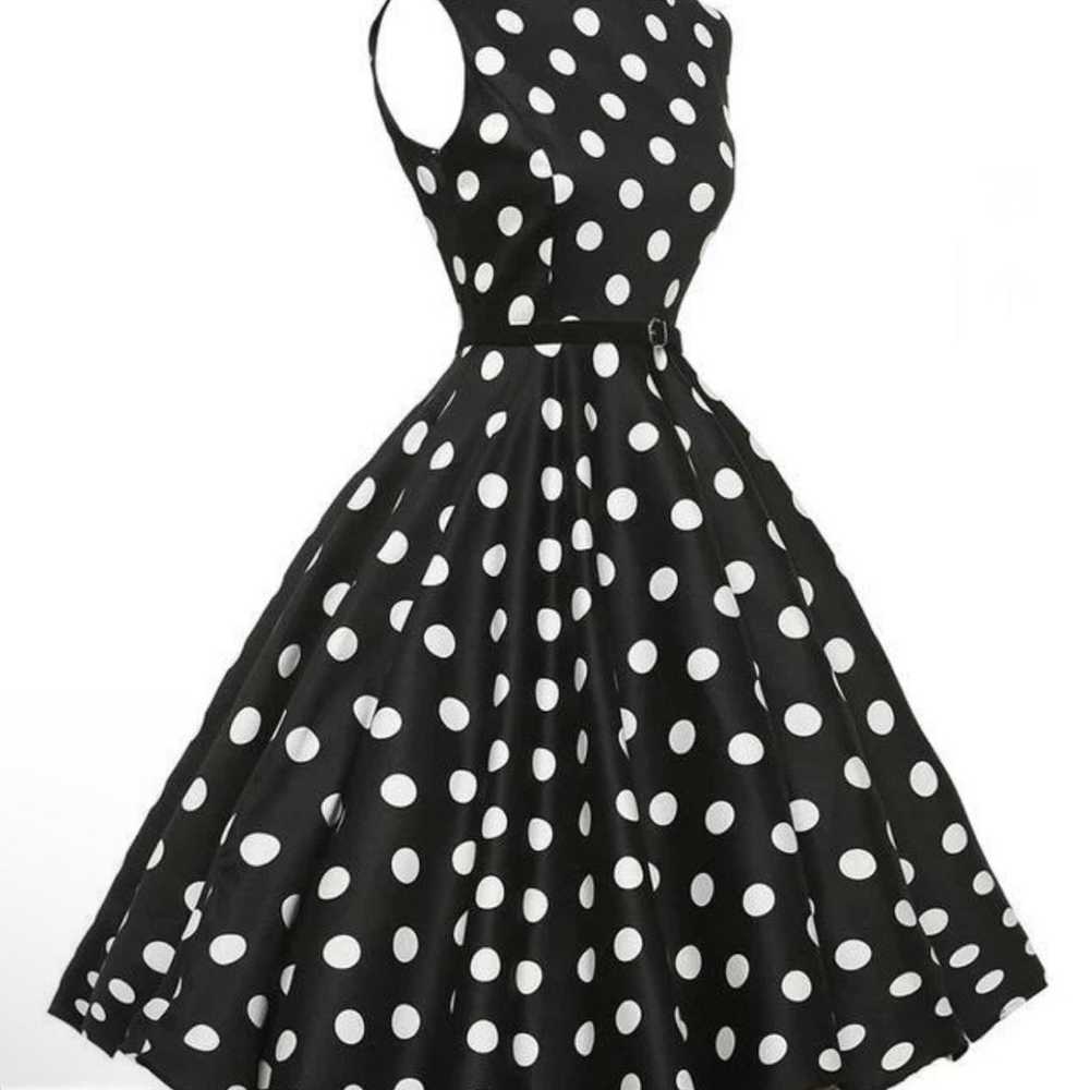 New-Black 1950s Polka Dot Belted Dress - image 2