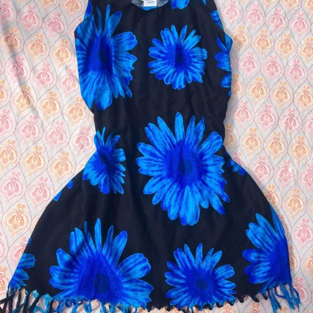 90s Vintage Black And Blue Sunflower Fringe Sundr… - image 6