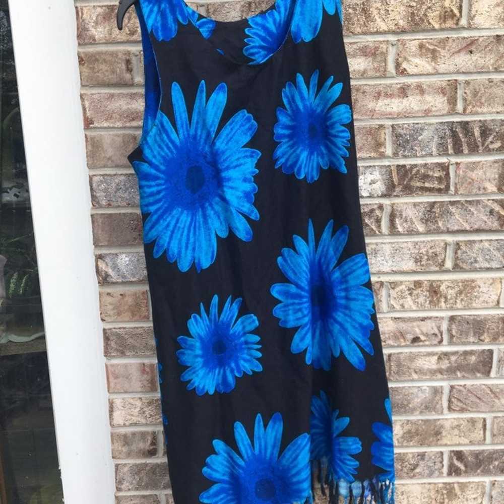 90s Vintage Black And Blue Sunflower Fringe Sundr… - image 9