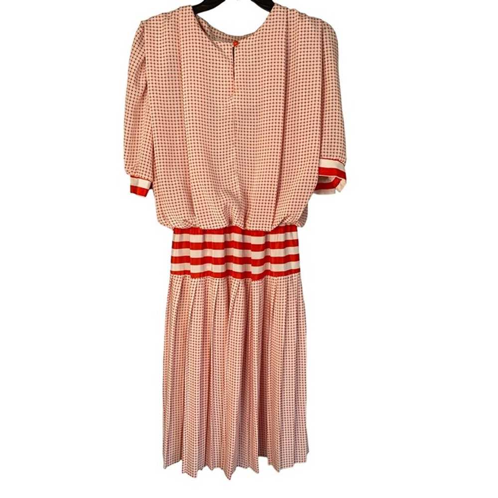 VINTAGE 70'S PERCEPTIONS RED WHITE PLEATED DRESS … - image 3