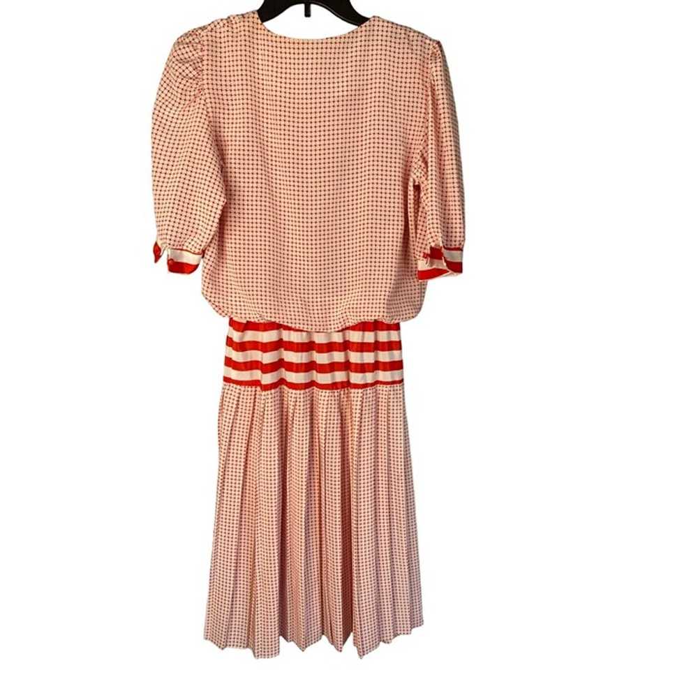 VINTAGE 70'S PERCEPTIONS RED WHITE PLEATED DRESS … - image 4