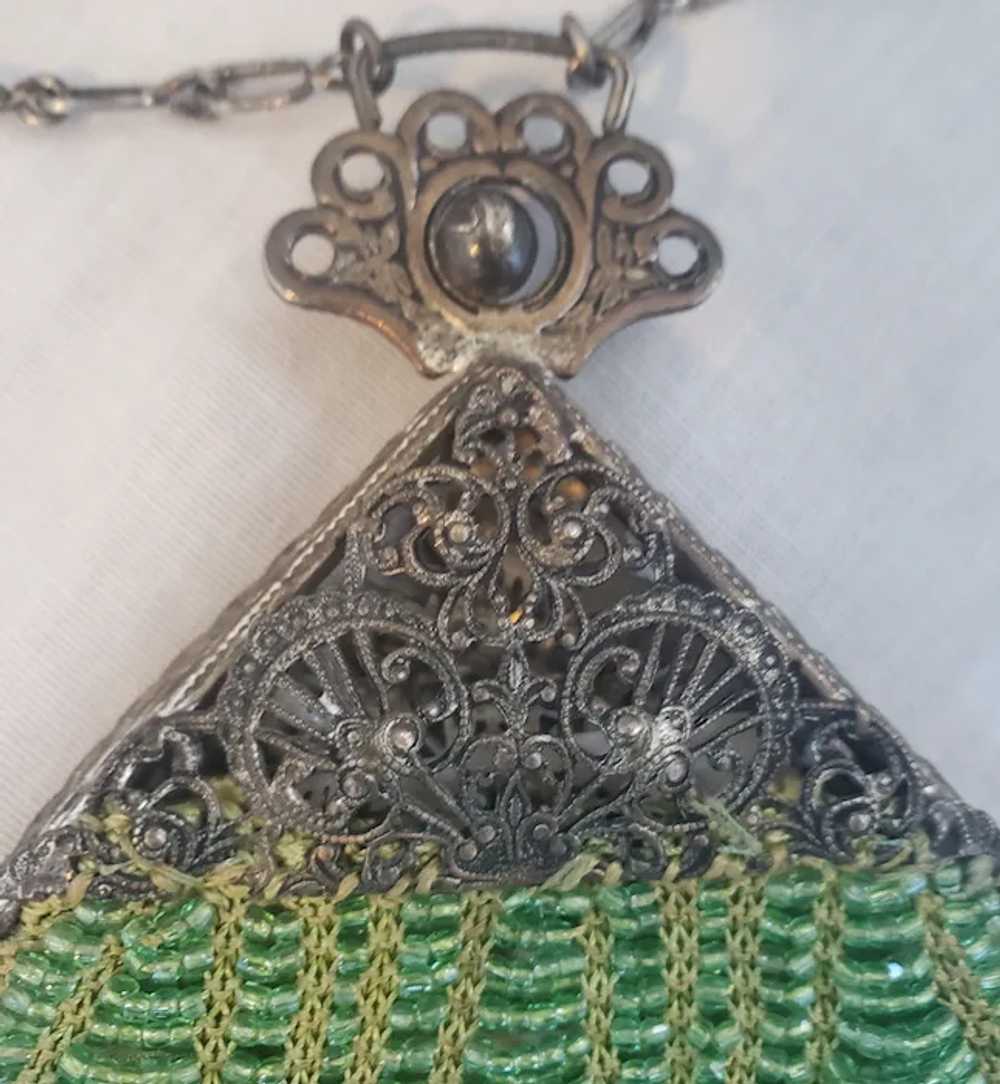 Exquisite Vintage Green Beaded Evening Purse Hand… - image 2