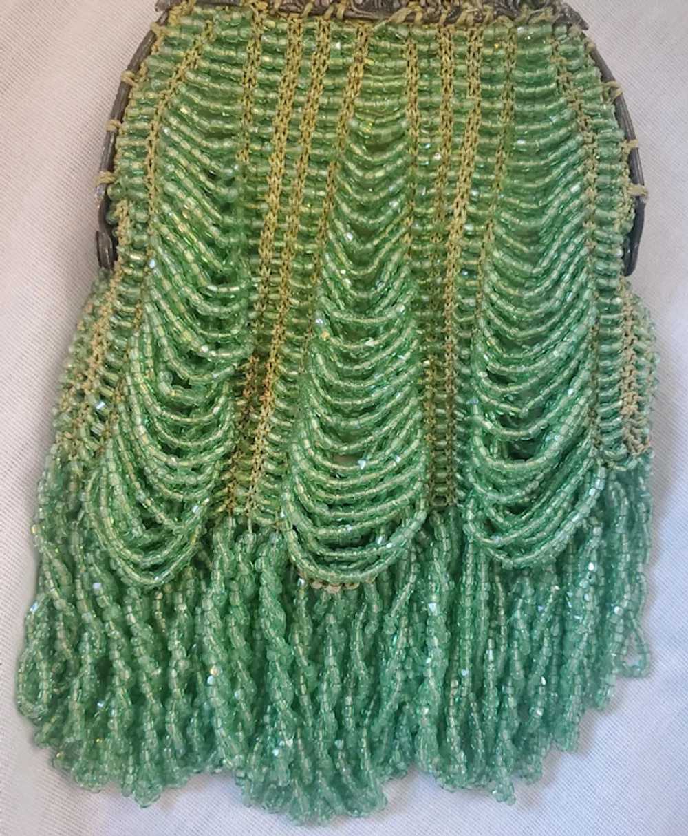 Exquisite Vintage Green Beaded Evening Purse Hand… - image 3